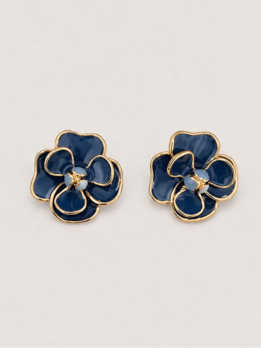 New! Navy Blue Gold Flower Post Earrings NWOT